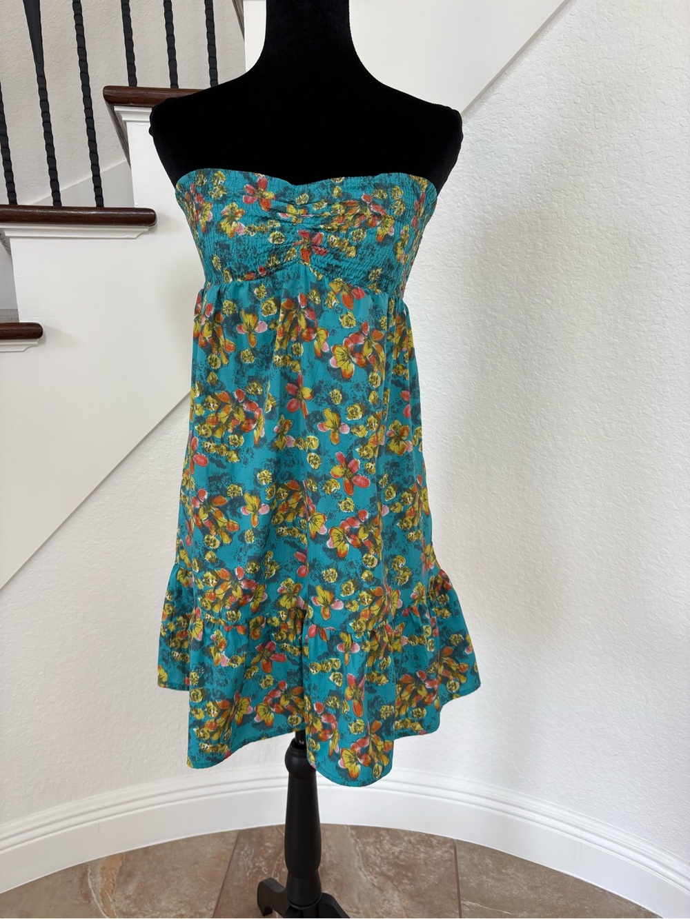 O'Neill Teal Floral Strapless Sundress